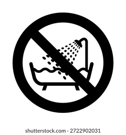 Badewanne nicht verwenden Zeichen Vektor, keine Dusche Zeichen, Verbotsschild mit Badewanne und Dusche. Nehmen Sie kein Badesymbol, ein Verbotsschild, das Duschen oder Baden in einer Badewanne oder einem Becken anzeigt, ist nicht erlaubt.