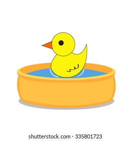 Bathtub and a duck isolated on white background.