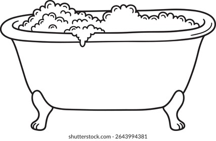 A bathtub filled with soap bubbles, vector illustration great for spa, relaxation, bath time, or hygiene concepts.
