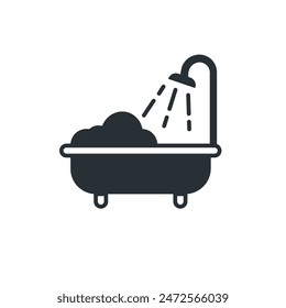 Bathtub flat icon. Shower symbol. Bathroom. Isolated vector illustration