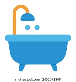 Ilustración vectorial de ícono plano de la bañera sobre fondo blanco.