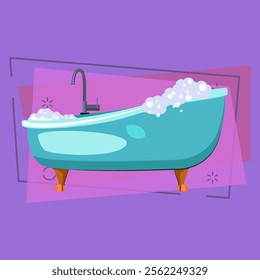 Bathtub flat illustration. Soap sud, foam, bath. Bathroom concept. Vector illustration can be used for topics like hygiene, healthcare, public services