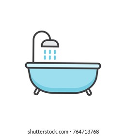 Bathtub flat line colored icon.