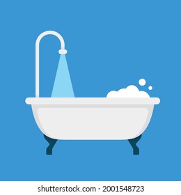 Bañera con burbujas de espuma en fondo azul.