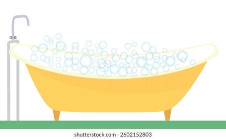 Bathtub with foam bubbles inside. Vector illustration