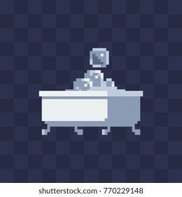 Bathtub with foam bubbles. Pixel art icon. 8-bit. Isolated abstract vector illustration.
