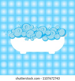 Bathtub with foam bubbles. Vector illustration. Flat design.