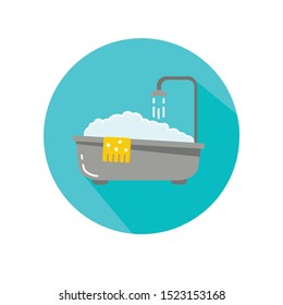 A bathtub with foam inside / Bathing time in flat style vector illustration / Bathroom concept / Cartoon style.