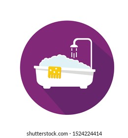 A bathtub with foam inside / Bathing time in flat style vector illustration / Bathroom concept / Cartoon style.