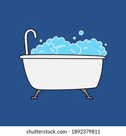 Bathtub with foam soap bubbles. cartoon cleaning icon vector illustration concept.