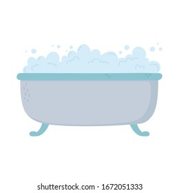 Bathtub with foam soap bubbles.  Cleaning or bathing icon cartoon vector illustration concept