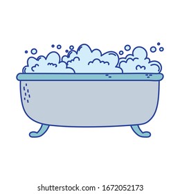 Bathtub with foam soap bubbles.  cleaning icon cartoon vector illustration concept.