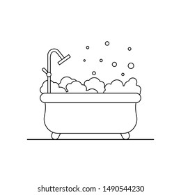 Bathtub with foam vector icon. Bathroom outline illustration.
