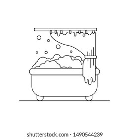 Bathtub with foam vector icon. Bathroom outline illustration.