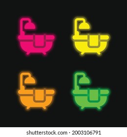 Bathtub four color glowing neon vector icon