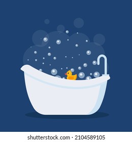 Bathtub full of bubble foam, bath interior. Flat illustration Eps 10