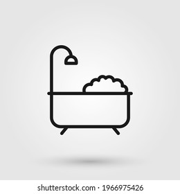 Bathtub full of foam with bubbles, line icon.