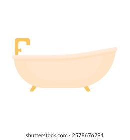 Bathtub with gold fittings in cartoon style on a white isolated background. Beautiful luxury bathtub. Classic bath