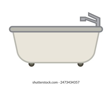 Bathtub with gray faucet on white background