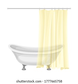 Bathtub with Hanging Shower Curtain as Home Amenity Vector Illustration