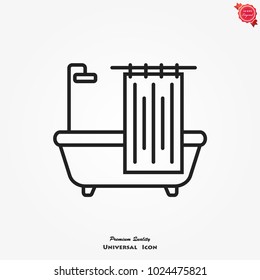 Bathtub icon, bath with shower sign.