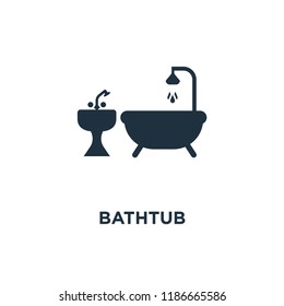 bathtub icon. Black filled vector illustration. bathtub symbol on white background. Can be used in web and mobile.