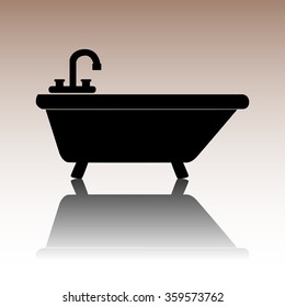 Bathtub Icon. Black vector illustration with reflection.