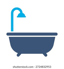 Ícone de banheira azul vetor plano design banho símbolo de higiene água lavar relaxe casa interior mobiliário elemento gráfico ilustração