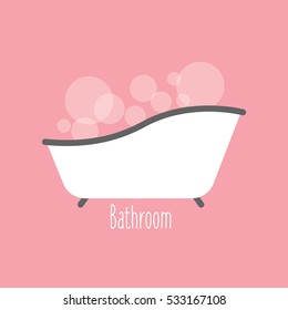 a bathtub icon with a bubbles illustration isolated in a pink background