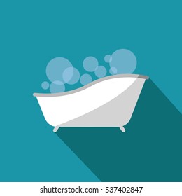 a bathtub icon with a bubbles illustration isolated in a blue background