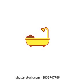 Bathtub icon. Construction icon. Simple, flat, outline, yellow, brown.