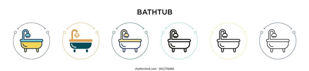 Bathtub icon in filled, thin line, outline and stroke style. Vector illustration of two colored and black bathtub vector icons designs can be used for mobile, ui, web