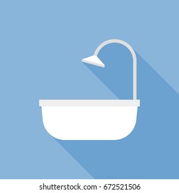 Bathtub icon, flat design with long shadow
