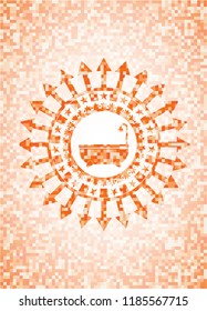 bathtub icon inside abstract orange mosaic emblem