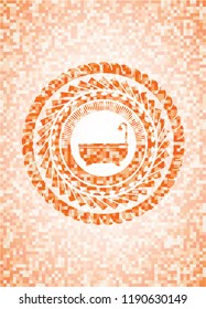 bathtub icon inside abstract orange mosaic emblem with background