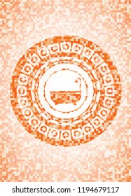 bathtub icon inside abstract orange mosaic emblem with background