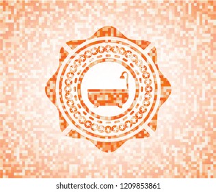 bathtub icon inside abstract orange mosaic emblem