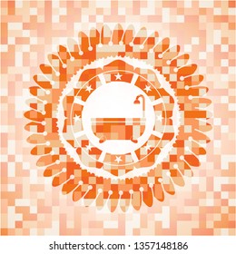 bathtub icon inside abstract orange mosaic emblem