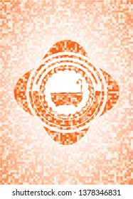 bathtub icon inside abstract orange mosaic emblem