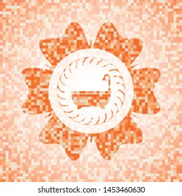 bathtub icon inside abstract orange mosaic emblem with background