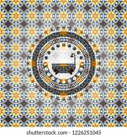 bathtub icon inside arabesque badge. arabic decoration.