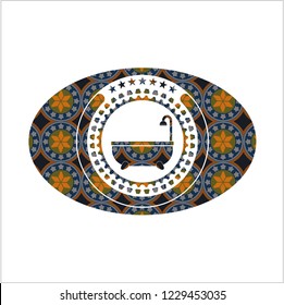 bathtub icon inside arabesque badge background. arabic decoration.