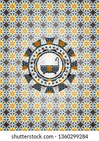 bathtub icon inside arabesque badge background. arabic decoration.