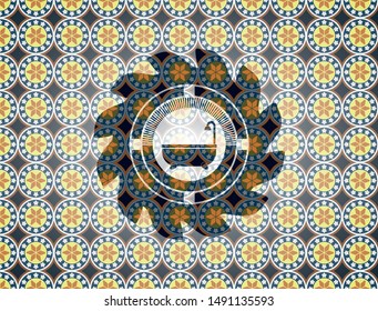 bathtub icon inside arabesque badge. arabic decoration.