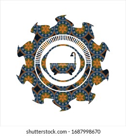 bathtub icon inside arabesque badge. arabic decoration.