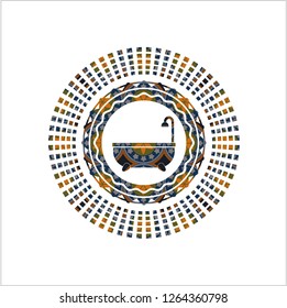 bathtub icon inside arabesque emblem. arabic decoration.