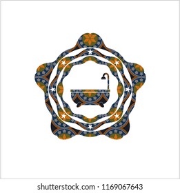 bathtub icon inside arabesque style badge. arabic decoration.
