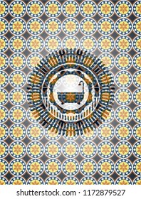 bathtub icon inside arabesque style emblem. arabic decoration.