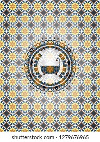bathtub icon inside arabesque style emblem. arabic decoration.