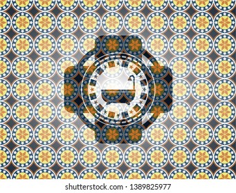 bathtub icon inside arabic emblem background. Arabesque decoration.